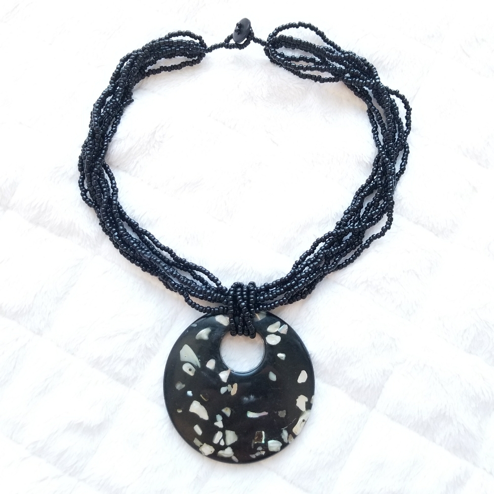 Hand Crafted Abalone Shell Statement Necklace - image 1